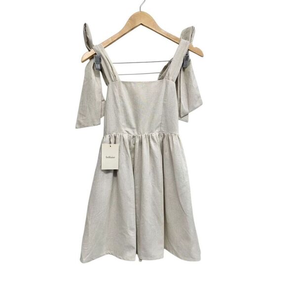 MIOU MUSE Dress Size Small Bow Tie Mini Linen Blend Square Neck NEW - Picture 2 of 12